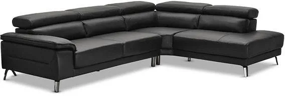 Napoli hörnsoffa med relaxfunktion - svart läder - högerutförande
